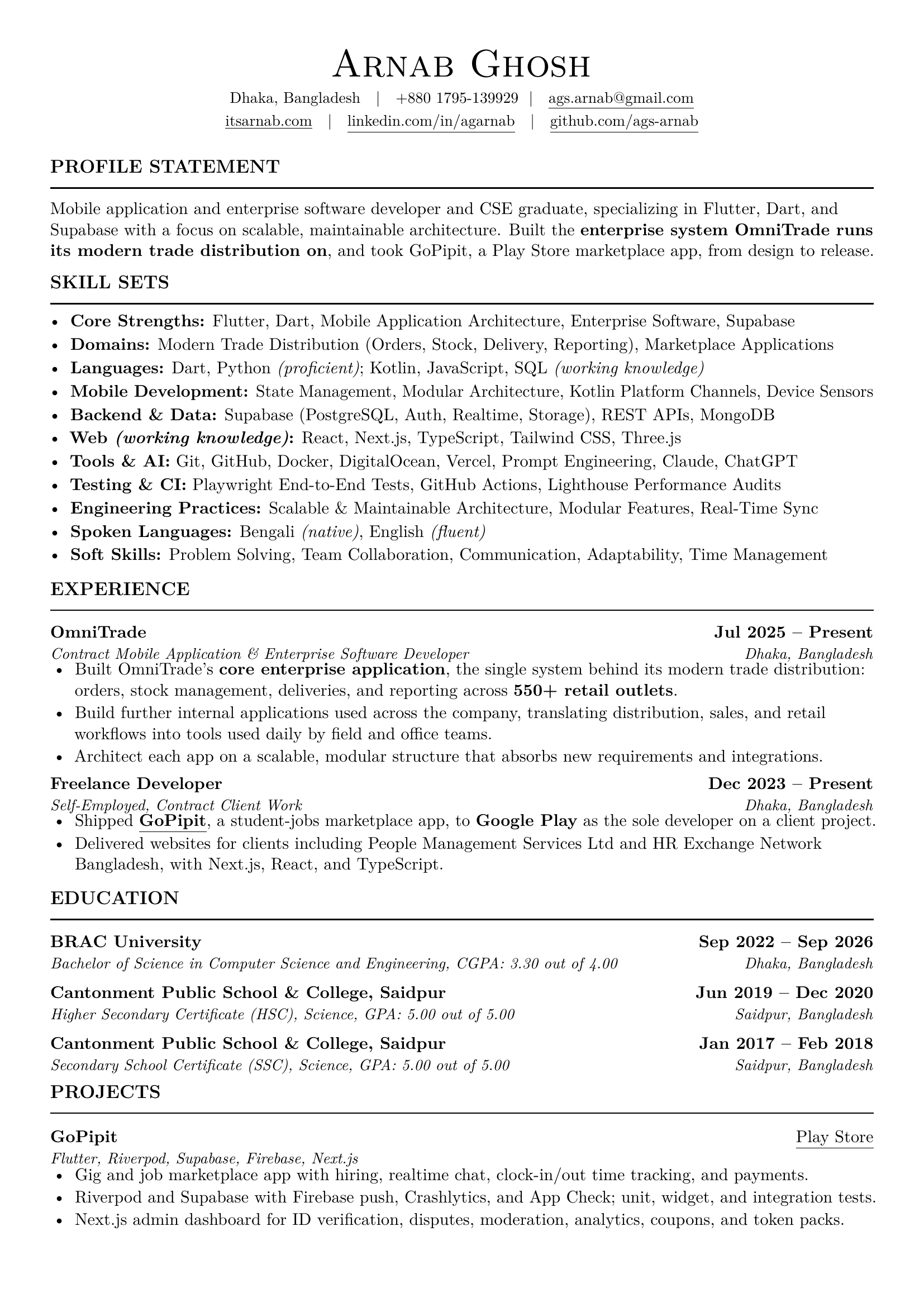 Arnab Ghosh CV, page 1 of 2